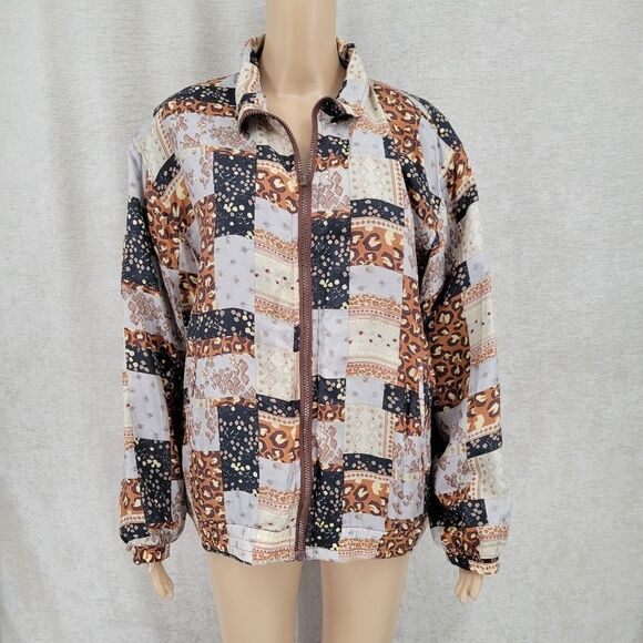 Xposure Silk Vintage Bomber Jacket Mixed Print Leopard Patchwork Women's Medium - Picture 1 of 8